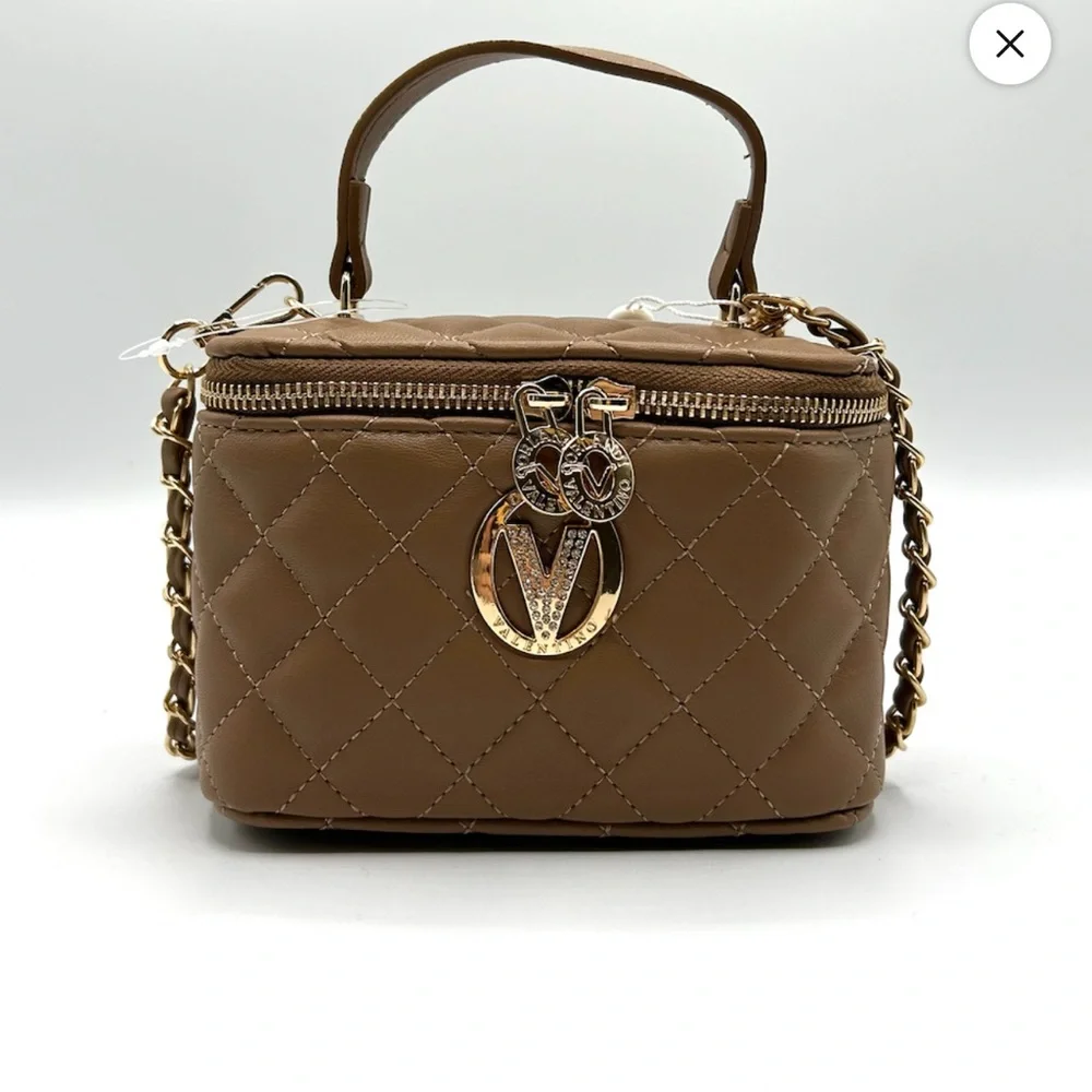 NWT $330 Valentino Orlandi Taupe Quilted Bag Vegan Leather 2 ways to carry style - Picture 1 of 17